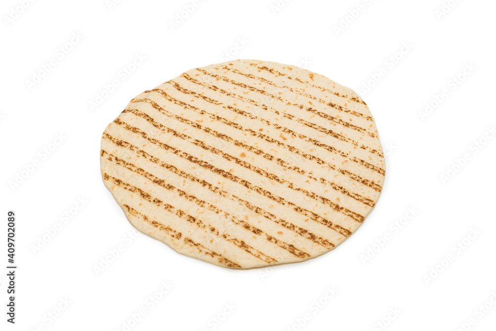 Grilled pitta bread isolated on white background. Grilled pitta bread isolated on white background.