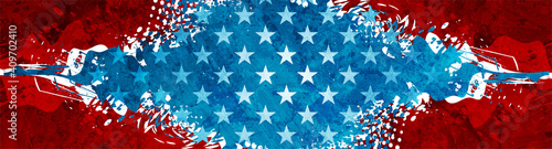 Fototapeta Naklejka Na Ścianę i Meble -  Grunge blot concept USA flag abstract background. Vector american banner design