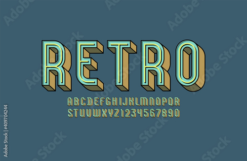 3D Font from multicolored, trendy bright alphabet, retro condensed italic letters and numbers, vector illustration 10eps