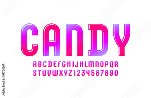 Bright beautiful font, multi-colored alphabet, letters and numbers, vector illustration 10EPS