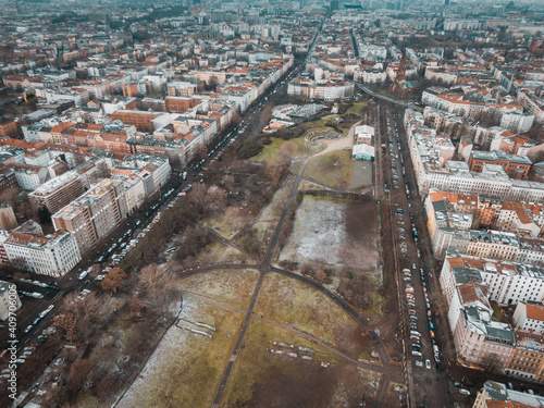 Aerial drone shot of Goerlitzer Park in Kreuzberg, Berlin, Germany photo