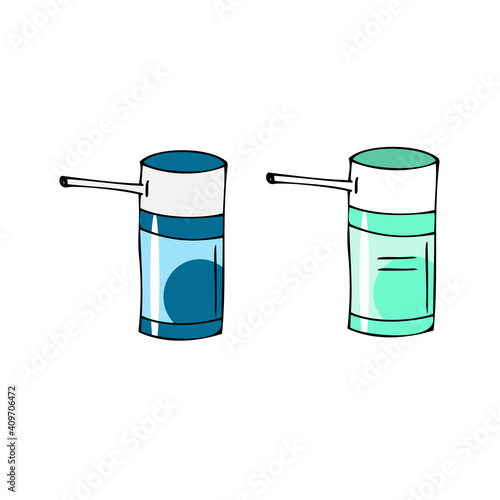 Set Throat Spray Bottles of different colors or oral spray or aerosol can for the treatment of sore throat.