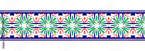 Border line seamless background. Decorative design seamless ornamental mosaic border pattern. Islamic, indian, arabic motifs. Abstract flower. Vector illustration