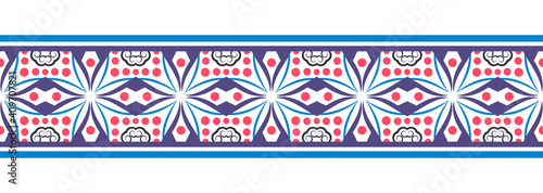 Border line seamless background. Decorative design seamless ornamental mosaic border pattern. Islamic, indian, arabic motifs. Abstract flower. Vector illustration