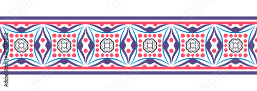 Border line seamless background. Decorative design seamless ornamental mosaic border pattern. Islamic, indian, arabic motifs. Abstract flower. Vector illustration