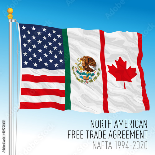 NAFTA, North American Free Trade Agreement flag, USA, Mexico, Canada, vector illustration