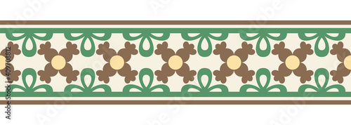 Border line seamless background. Decorative design seamless ornamental mosaic border pattern. Islamic, indian, arabic motifs. Abstract flower. Vector illustration
