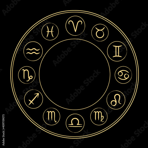 astrological gold signs of the zodiac in a circle