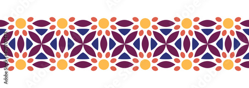 Border line seamless background. Decorative design seamless ornamental mosaic border pattern. Islamic, indian, arabic motifs. Abstract flower. Vector illustration