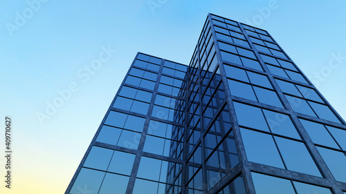 skyscraper towers building office workplace blue windows finance 3D illustration