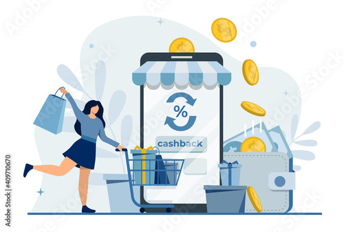 Online cashback service for purchase with phone screen.Internet money saving.Bonus program.Customer money refund.Financial promotion.Online money transfer.Mobile payments.Happy customer get rewards