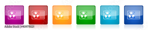 Heat pump icon set, square glossy vector buttons in 6 colors options for webdesign and mobile applications