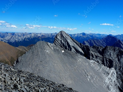 View towards Wind Mountain at the summit of Mount Lougheed near Srpay Lake  Alberta Canada   OLYMPUS DIGITAL CAMERA photo