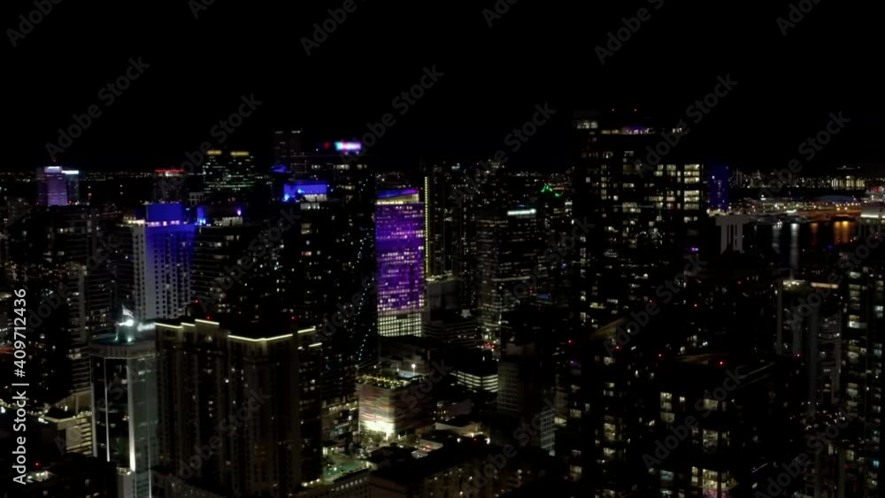 Establishing drone video Miami Brickell night time Establishing drone video Miami Brickell night time