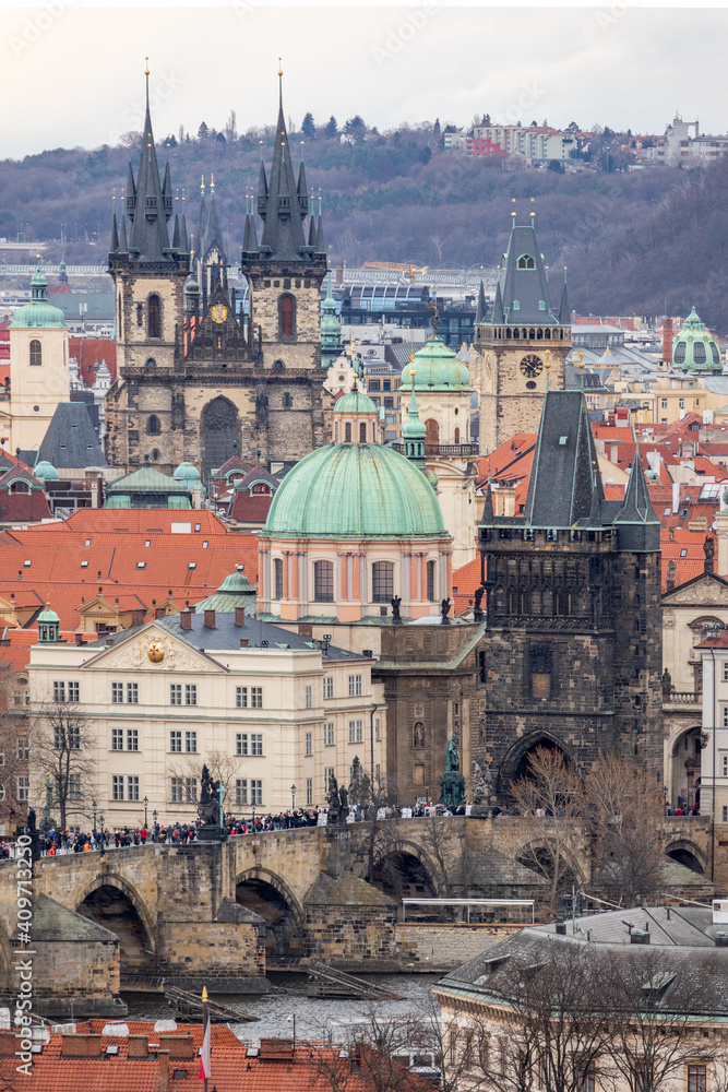 bird's eye view of the rooftops of Prague's Old Town