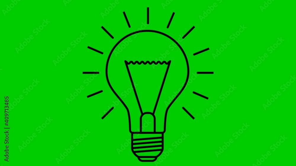 Animated symbol of lightbulb. Concept of idea and creative. Line vector illustration isolated on green background. Animated symbol of lightbulb. Concept of idea and creative. Line vector illustration isolated on green background.