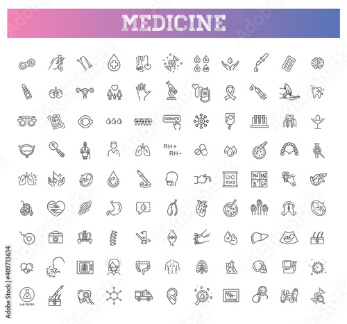 Line medicine concepts, vector outline Icons set