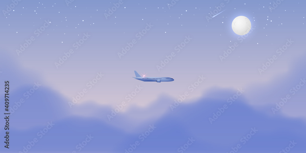 Fototapeta premium Airplane window view with night time sky