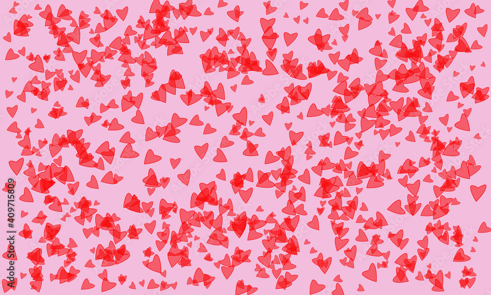Unusual pattern of small red hearts on pink background, illustration. Symbol of love on Valentine's Day.