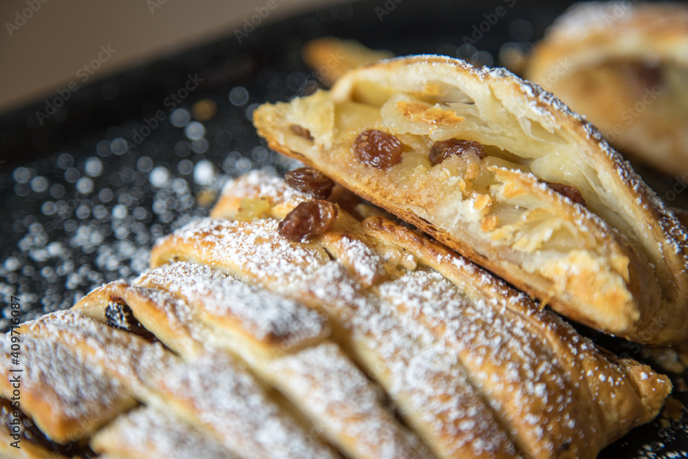 Traditional homemade apple strudel.