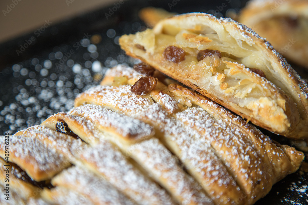 Traditional homemade apple strudel.