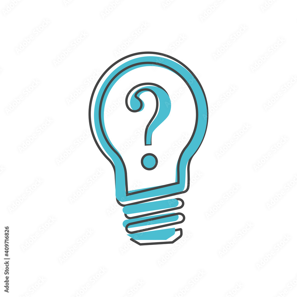 Vector icon solution to the problem, light bulb with question mark on cartoon style on white isolated background. Vector icon solution to the problem, light bulb with question mark on cartoon style on white isolated background.