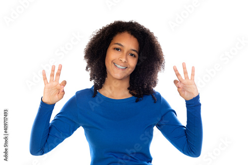 Teenager girl wearing blue sweater