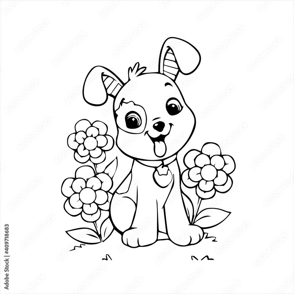 Vetor Do Stock Pretty Puppy Dog Coloring Page Design For Kids Children vetor-do-stock-pretty-puppy-dog-coloring-page-design-for-kids-children