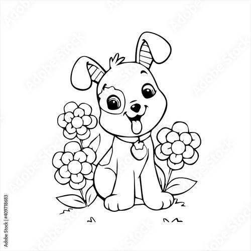 Pretty Puppy Dog coloring page Design for Kids Children preschool stock vector style illustration