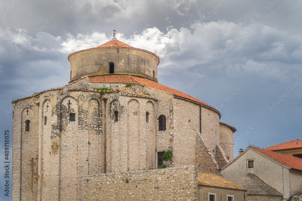 St. Donata, circular church, formerly domed, is 27m high, early Romanesque architecture, dated for 8th century, located in Zadar old town, Croatia