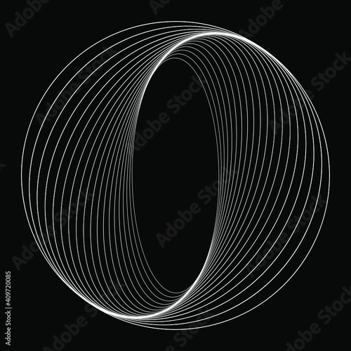 White rotated round shape. Vector illustration. Design element for logo, sign, symbol, blackout tattoo, web pages, prints, posters, template, monochrome pattern and abstract background