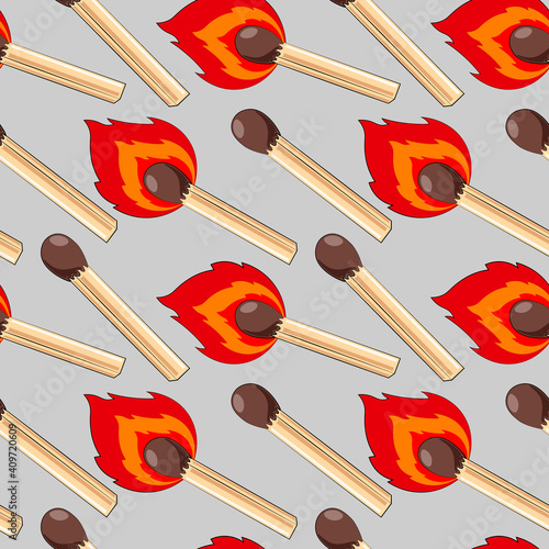 Seamless vector pattern with burning and safety match