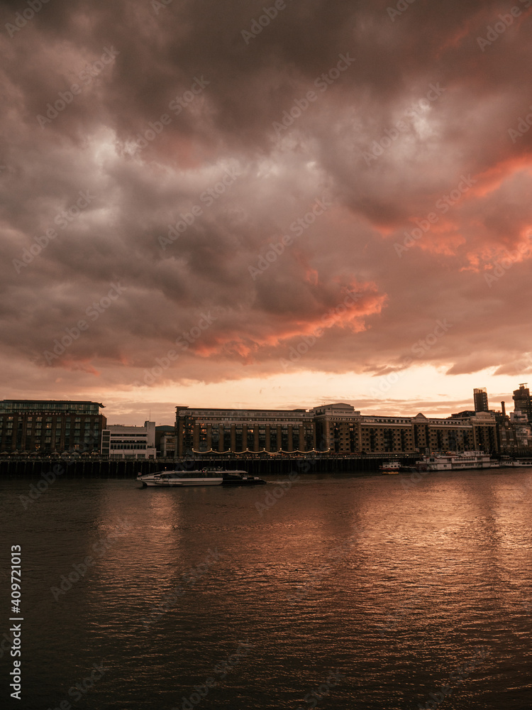 Sunset at the riverside in Central London