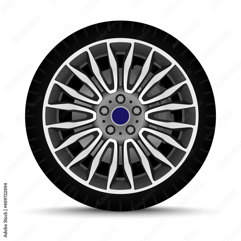 sport car wheel. tire with brake system