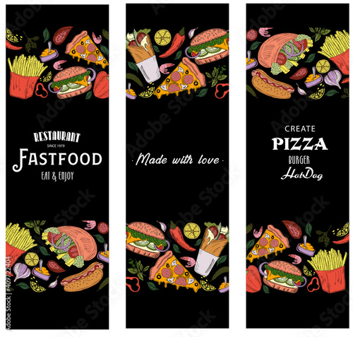 Templates for label design with hand drawn fastfood