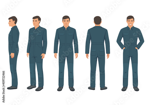 vector illustration of man in a protective suit, worker wear on white background. safety uniform photo