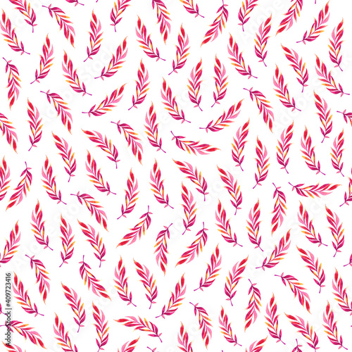 Seamless leaf pattern. Romantic pink background with leaves