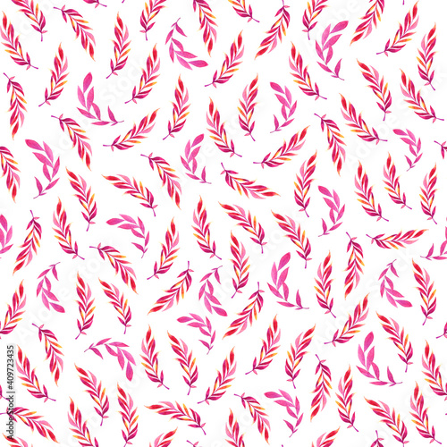 Seamless leaf pattern. Romantic pink background with leaves