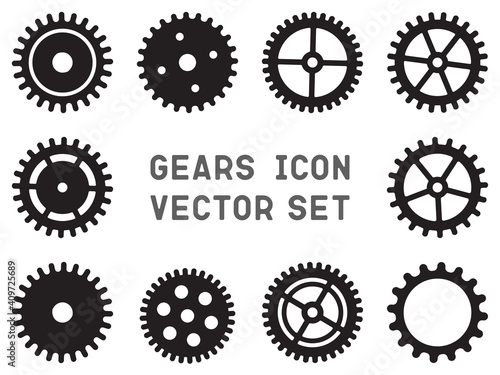 Gears icon vector set, cogwheel pictogram collection.