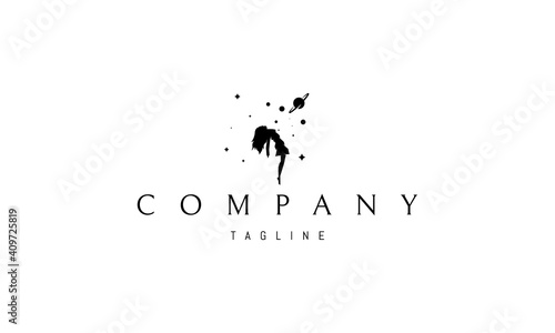 Vector logo on which an abstract image of a girl whose planet and stars burst out of her chest.