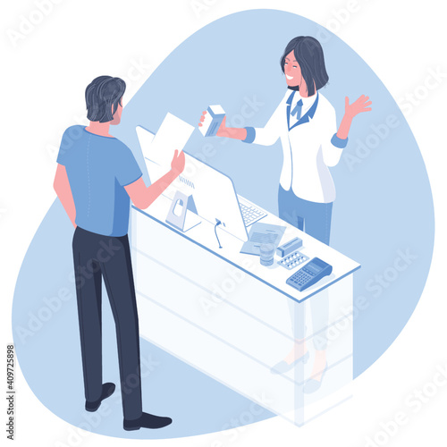 Pharmacist and client at pharmacy