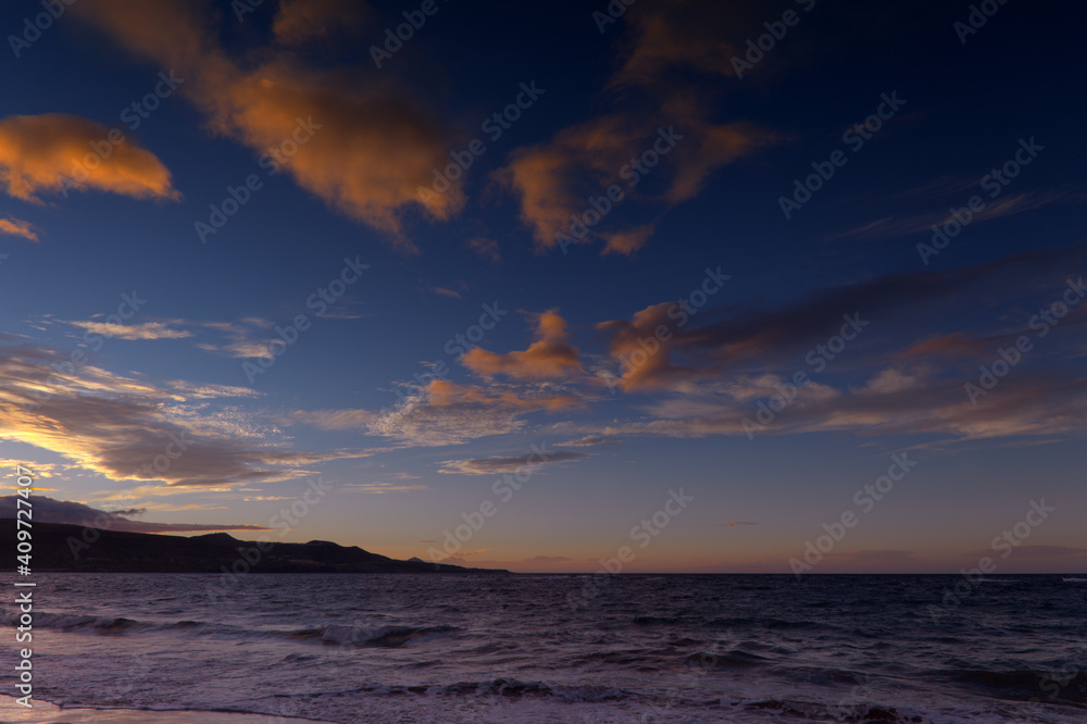 Sunset on Las Canteras beach in Las Palmas de Gran Canaria
