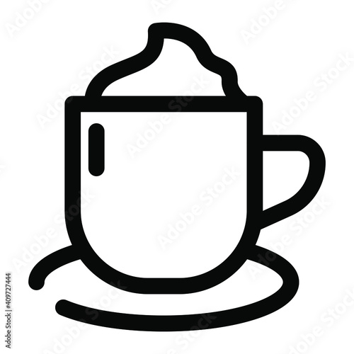 Coffee with cream, macchiato shop, food, drink and website related outline icon on a white background. With cuts, cutouts EPS Vector