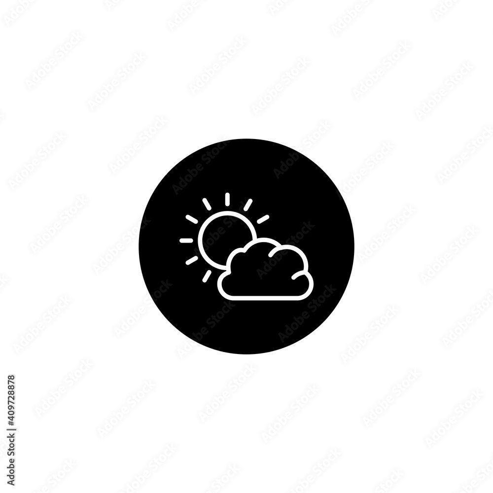 Cloudy sun icon in black round style. Weather and season icons Cloudy sun icon in black round style. Weather and season icons