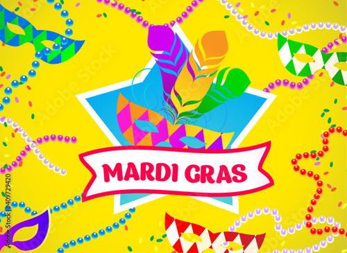 Holiday poster for Mardi Gras spring festival. Vector illustration.