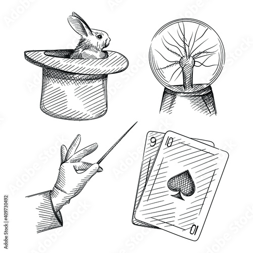 Φωτογραφία Hand drawn sketch set of magician attributes