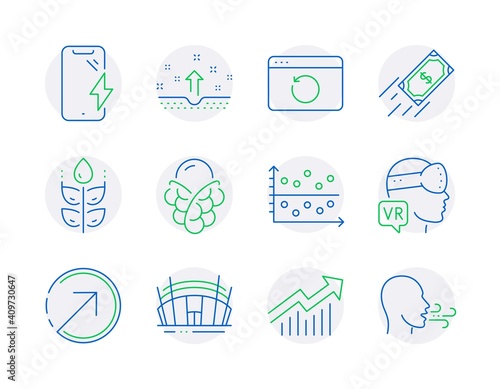 Business icons set. Included icon as Fast payment, Demand curve, Dot plot signs. Gluten free, Clean skin, Augmented reality symbols. Arena stadium, Ice cream, Recovery internet. Direction. Vector