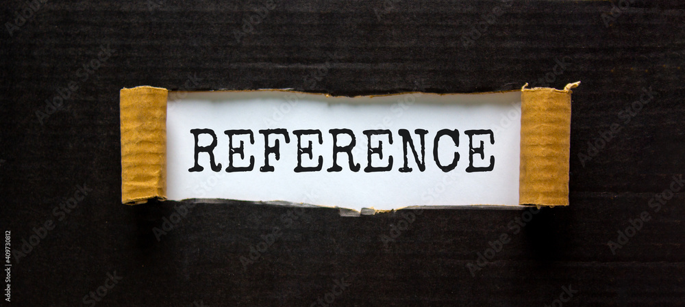 Reference symbol. The word 'reference' appearing behind torn black paper. Beautiful background. Business and reference concept. - obrazy, fototapety, plakaty 