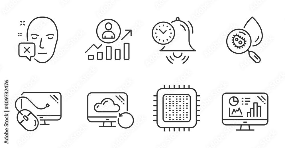 Analytics graph, Career ladder and Cpu processor line icons set. Computer mouse, Time management and Face declined signs. Recovery cloud, Water analysis symbols. Quality line icons. Vector Analytics graph, Career ladder and Cpu processor line icons set. Computer mouse, Time management and Face declined signs. Recovery cloud, Water analysis symbols. Quality line icons. Vector