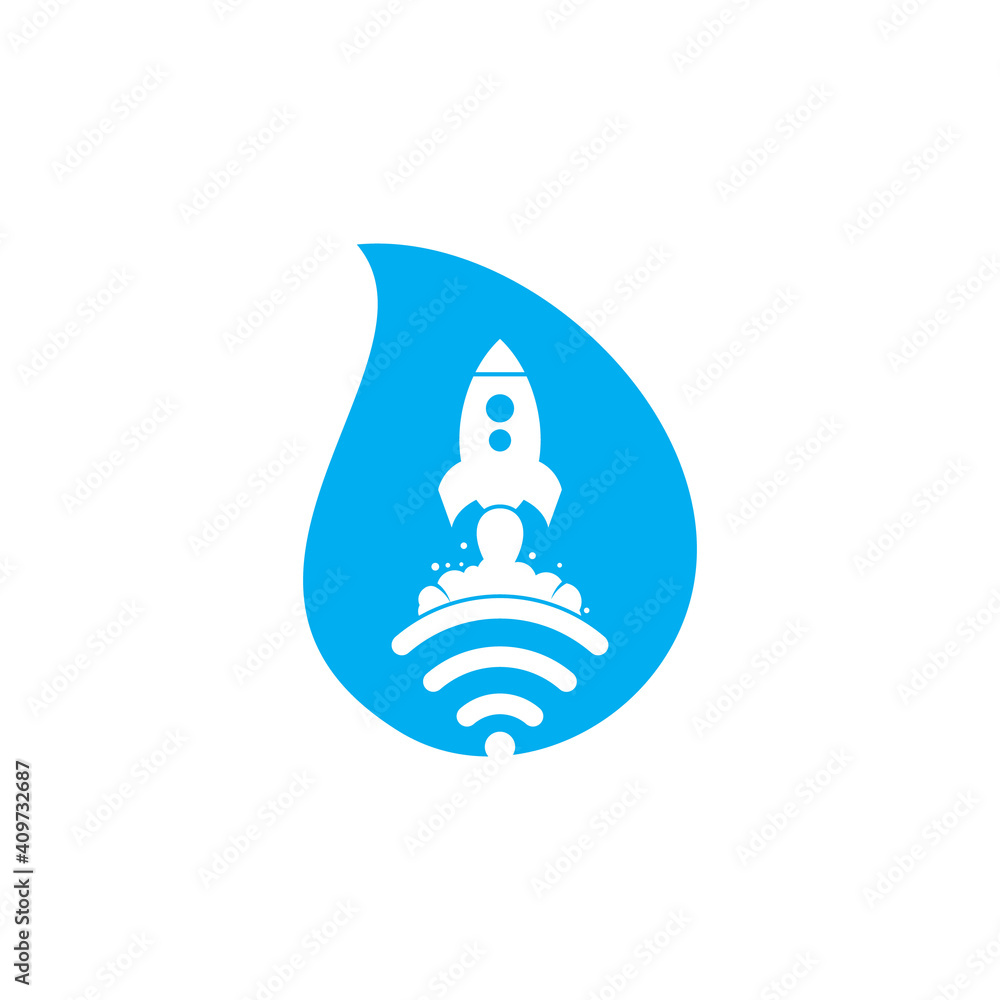 Jirafa pegatina Saludar Wifi Rocket drop shape concept vector logo design. Wifi signal symbol and  rocket design vector. Stock Vector | Adobe Stock